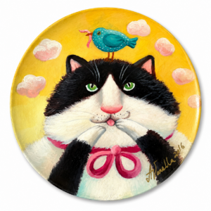 Black Cat with Bird