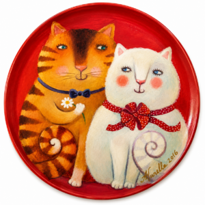 Two Cats in Red