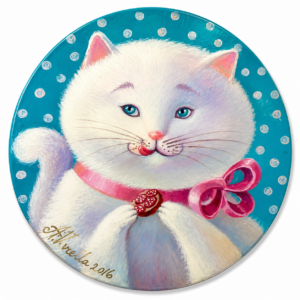 White Cat with Pink Bow
